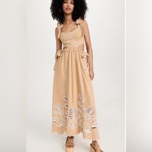Farm Rio Sand Richilieu Sleeveless Midi Dress